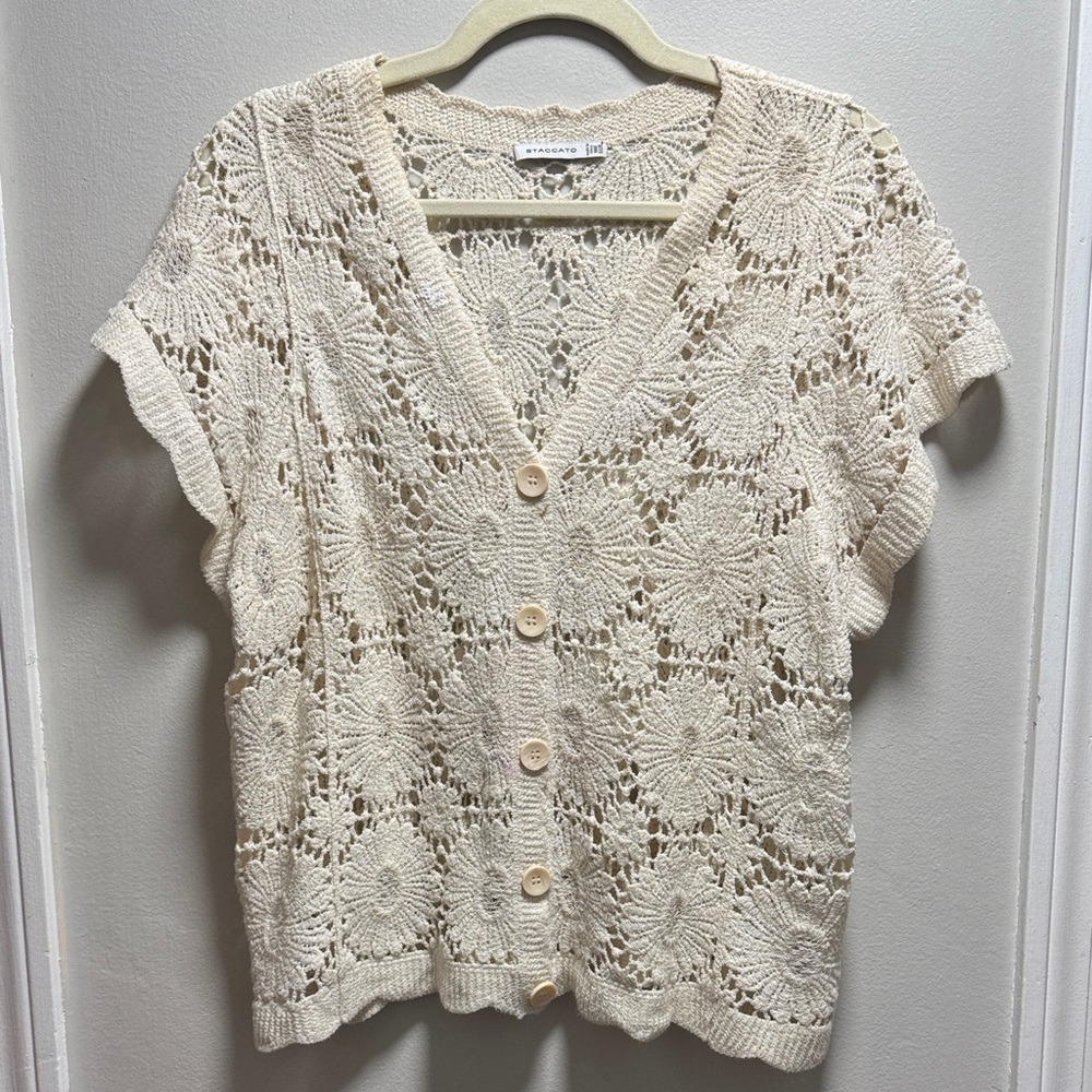 Staccato Ivory Crochet Button-Up Blouse